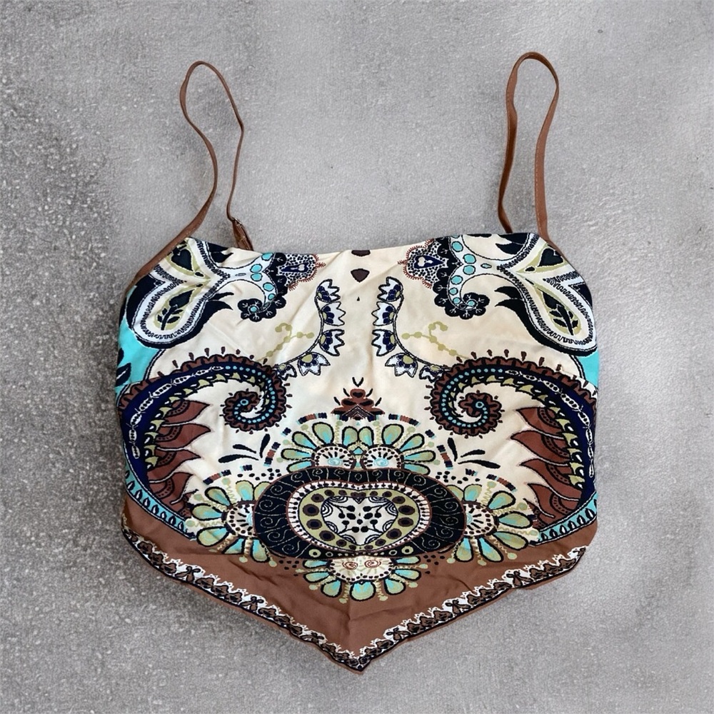 Paisley Print Bandana Style Brown and Blue Shein Tank Top